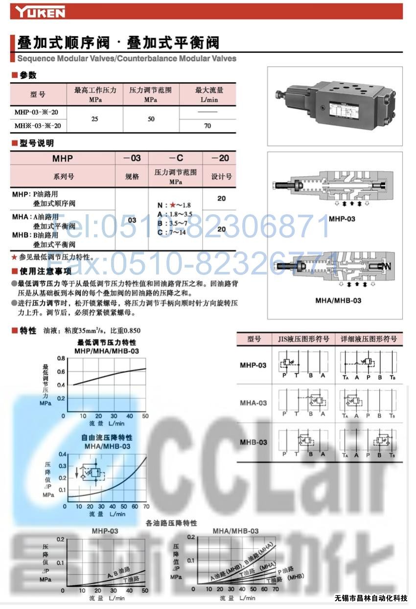 MHP-03-N-20,MHP-03-A-20,MHP-03-B-20,疊加式順序閥,榆次油研疊加式順序閥,YUKEN疊加式順序閥