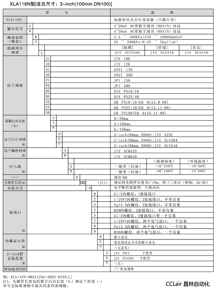 差壓變送器 XLA118W XLA118N 