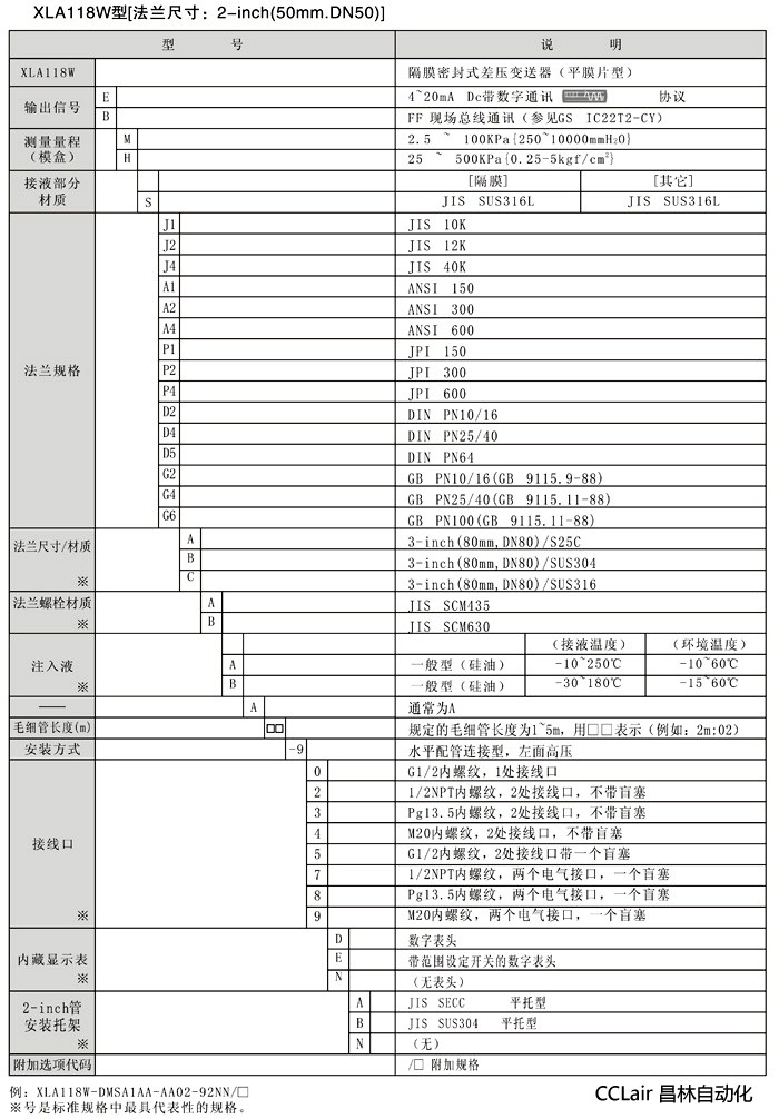 差壓變送器 XLA118W XLA118N 