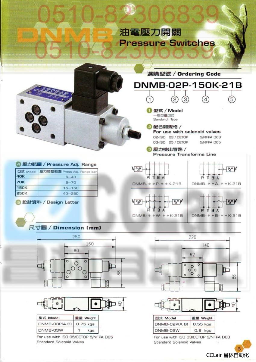 TWOWAY 油電壓力開關  DNMB-02A-250K-21B DNMB-03A-250K-21B