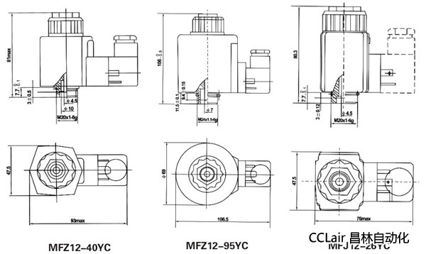 油研型液壓閥用電磁鐵線圈，MFJ12-YC交流濕式閥用電磁鐵,MFZ12-YC直流濕式閥用電磁鐵,比例電磁鐵