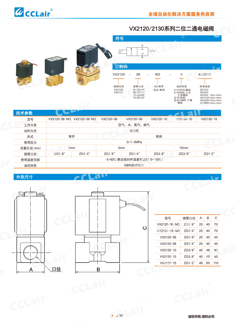 VX2120、2130系列二位二通電磁閥