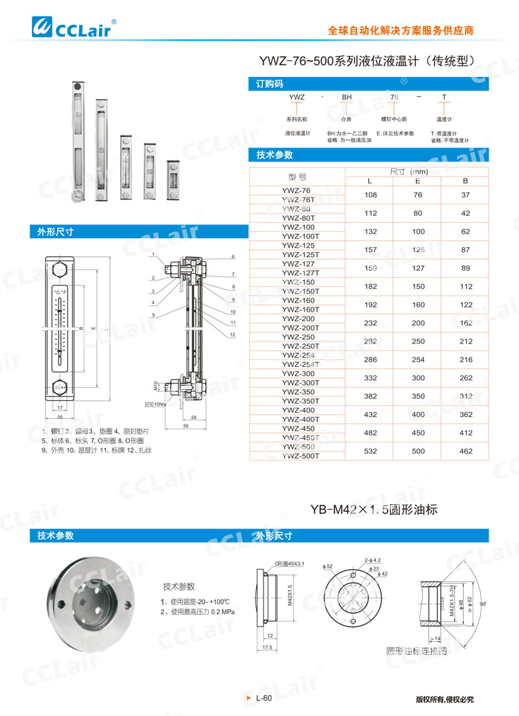 YWZ-76~500系列液位液溫計(傳統型)