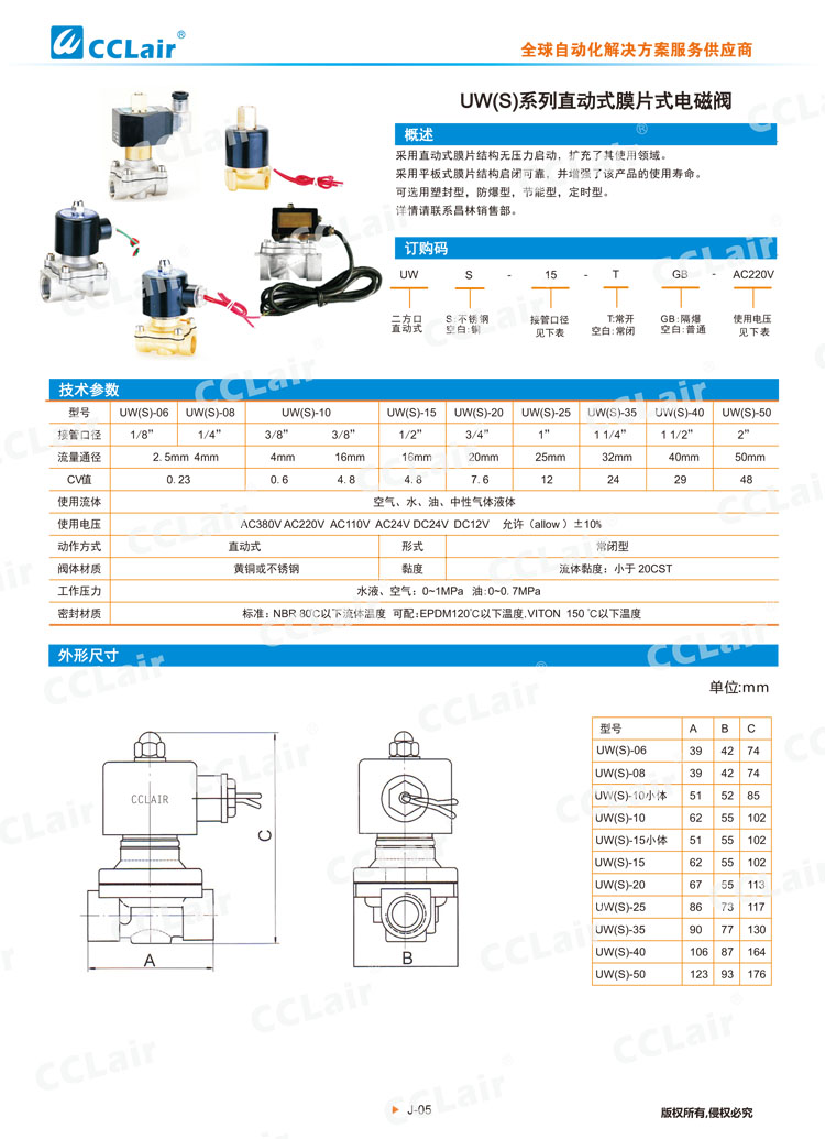 UW（S)系列直動式膜片式電磁閥