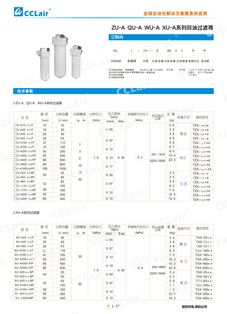 ZU-A QU-A WU-A XU-A系列回油過濾器-1