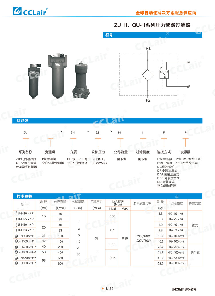 ZU-H、QU-H系列壓力管路過(guò)濾器-1