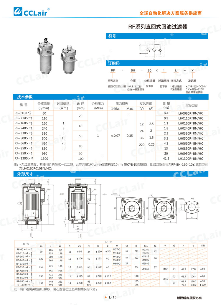 RF系列直回式回油過濾器