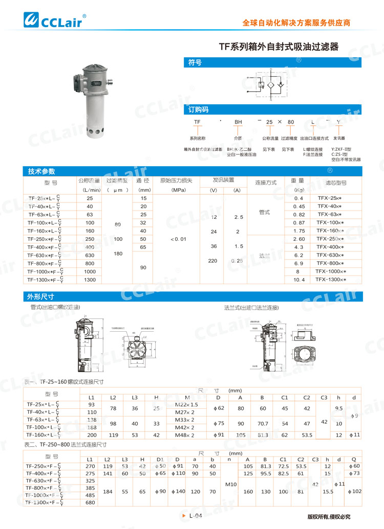 TF系列箱外自封式吸油過濾器