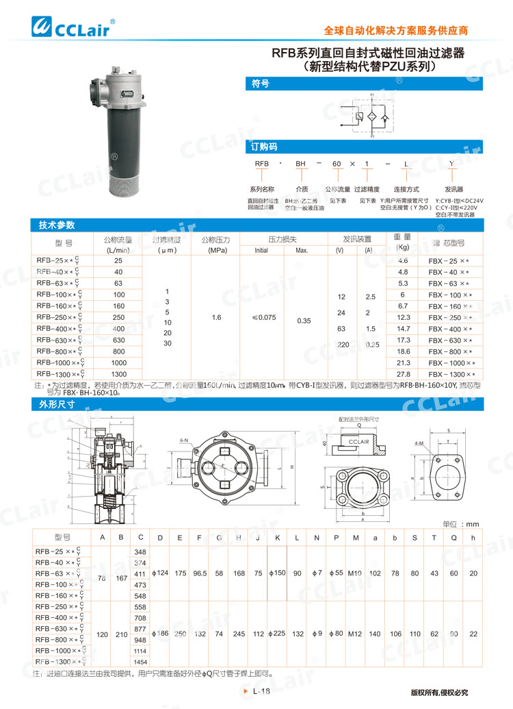 RFB系列直回自封式磁性回油過濾器(新型結構代替PZU系列)